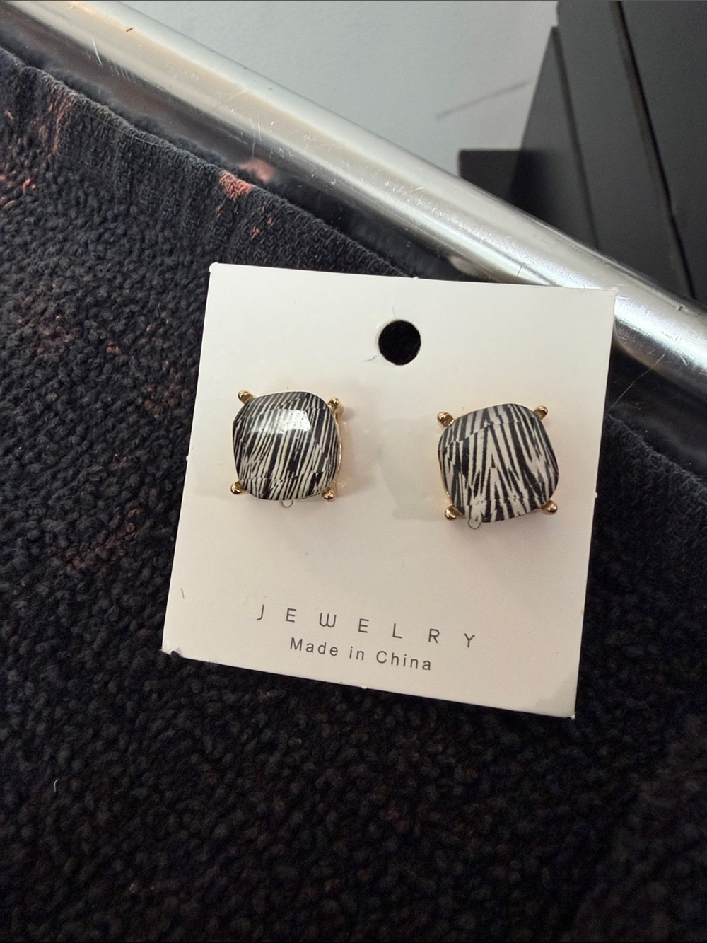 Black & White Patterned Square Stud Earrings